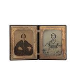 HALF PLATE UNION CASE WITH AMBROTYPES - Circa 1850 Portraits of Two Women, in a magnificent