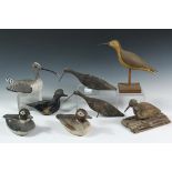 (8) ASSORTED SHOREBIRD DECOYS - Late 19th to early 20th c Decoys, including: (3) Unpainted