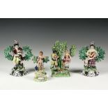 (4) MINIATURE STAFFORDSHIRE SCOTS FIGURES - All early 19th c, with tree backing, including: Pair