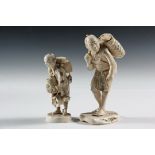 (2) 19TH C JAPANESE CARVINGS - Meiji Period Cabinet Figures or Okimono, both signed on the