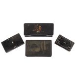 (4) EARLY SNUFF BOXES - All 18th to 19th c., including: Russian with painted Roman ruins, marked "