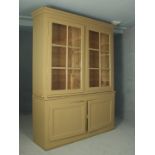 CUPBOARD - Large Three-Part Stepback Cupboard with two glass door top and two recessed panel base,