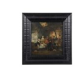 17TH C DUTCH SCHOOL - Tavern Scene Study, oil on panel, in Hogarth frame, OS: 14 3/4" x 14 1/4", SS: