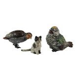 (3) AUSTRIAN COLD PAINTED BRONZES - All 19th c. Small Figures, including: a Cat, a Quail and a