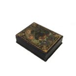 VICTORIAN KEEPSAKE BOX - Hand Painted Black Lacquered Dresser Box with lift-off lid, probably