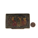 PERSIAN TRINKET BOX - Antique Islamic Persian Qajar Lacquered Trinket Box in wood, featuring three