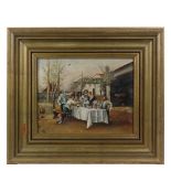 FRENCH COLLOQUIAL SCENE - 19th c., Four Soldiers Dining al Fresco, oil on canvas, inscribed lower