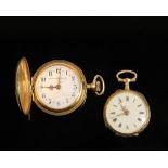(2) LADY'S PENDANT WATCHES - Including: 1) 18K Yellow Gold Mini size with red guilloche enamel