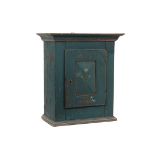 PAINTED COUNTRY WALL CABINET - Pine Cabinet in dumpcart blue paint with red pinstriping, Pennsylvana