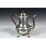 ENGLISH STERLING SILVER COFFEE POT - Georgian Style, having swagged lion heads on the body and