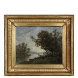 MANNER OF JEAN BAPTISTE CAMILLE COROT (France, 1796-1875) - River Landscape with Figure of a