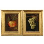 MINIATURE PAINTINGS - Two early 20th c. miniature oil on canvas paintings depicting fruit. One