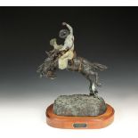 JAY CONTWAY (MT, 1935 - ) - "Saddle Bronc", painted cast bronze, signed on base and numbered 10/