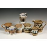 (7 PCS) MOCHA SEAWEED PATTERN SOFT PASTE POTTERY - All 19th c., including: Milk Pitcher with