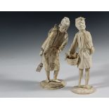 (2) 19TH C JAPANESE CARVINGS - Meiji Period Cabinet Figures or Okimono, of farm laborers, both