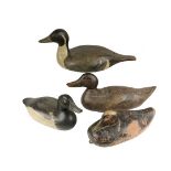 (4) DUCK DECOYS - Late 19th to early 20th c. including: Canada Goose with turned head, bead eye, 18"