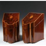 PAIR OF KNIFE BOXES - 19th c. English Figured Mahogany Server Knife Boxes with conch shell inlaid