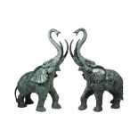 PAIR OF LARGE BRONZE ELEPHANTS - Late 20th c Cast and Patinated Bronze Sculptures of Standing