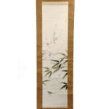 JAPANESE SCROLL - Early 20th c, unidentified artist, Qi Bashi school, Songbird, Bamboo and Cherry