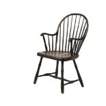 WINDSOR ARMCHAIR - American Continuous Arm Bowback Windsor, circa 1800, in oak, walnut and elm, with