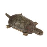 TURTLE FISHING DECOY - Rare Folk Art Painted Wood Turtle Decoy, late 19th c., a fully functional