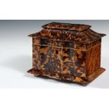 TEA CADDY - Georgian English Tortoiseshell Tea Caddy, with shaped front, having a coffin top,