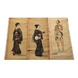 (3) JAPANESE SCROLLS - Late 19th c Meiji Portraits, including: (2) of Geishas & (1) of a Tattooed