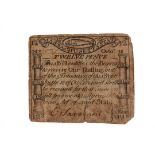 FRAMED MASSACHUSETTS CURRENCY - October 16, 1778 Paul Revere Engraved "Codfish" Twelve Pence Note,