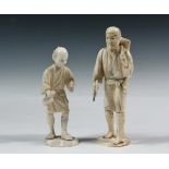 (2) 19TH C JAPANESE CARVINGS - Meiji Period Cabinet Figures or Okimono, the first of a rice