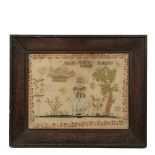 FRAMED SAMPLER - Sampler marked "Sarah Roberts, Malkin School", wool and silkwork on linen, circa