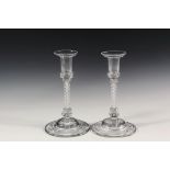 PAIR OF EARLY GLASS CANDLESTICKS - 18th c. Flint Glass Candlesticks with spiral latticino stems,