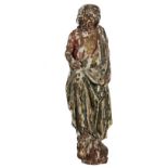 17TH C ECCLESIASTICAL SCULPTURE - German Polychrome and Gilt Wood Statue of St. Luke the Evangelist,