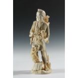 19TH C JAPANESE CARVING - Meiji Period Cabinet Figure or Okimono, of a wood gatherer holding an