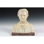 MARBLE BUST - Alabaster Portrait of Franz Schubert, unsigned, subject identified on lower back, 9