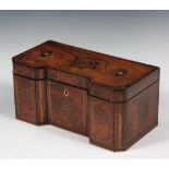 TEA CADDY - Exceptional Breakfront Three-Compartment Tea Caddy in figured mahogany with intricate