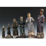 (6) SPANISH COLONIAL SANTOS - 19th c. Figures of Male Saints, (four of John the Baptist, holding the