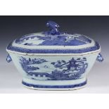 CHINESE PORCELAIN LIDDED TUREEN- 19th c. Canton Export Soup Tureen with Lid, eight sided, with