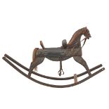 FOLK ART ROCKING HORSE - Early 19th c. New England Carved Pine Rocking Horse in spattered casein