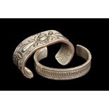 (2) BRACELETS - Lot of (2) Heavy Sterling Native American Crafted Engraved Silver Cuff Bracelets;