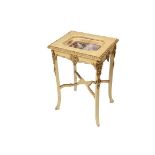 AUSTRIAN STAND WITH PORCELAIN INSERT - Yellow and Gold Painted Parlor Table, circa 1890,