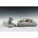 (2) SMALL MARBLE SCULPTURES - Mourning Figures of Reclining Lambs of God, 19th c or earlier, one