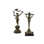 (2) 19TH C FRENCH BRONZE FIGURINES - Both probably jewelry display stands, with semi-nude boys
