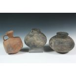 (3) PRE-COLUMBIAN POTS - South American, probably Ecuador or Peru, Pit Fired Terra Cotta, including: