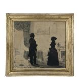 AUGUSTE EDOUART (UK/NY, 1781-1861) - Very Choice Double Silhouette of a Couple in an interior,