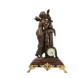 STATUE WITH COLUMN AND CLOCK - Circa 1890 French Bronze Finished Spelter Figure of a Fairy