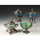 (4) FANCY SILVER PLATE AND GLASS CANDY DISHES - All 19th c, in compote form, having ornate silver