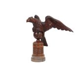 FOLK ART EAGLE - Carved Mahogany, set on a sphere, atop a ring turned column, possibly for use as