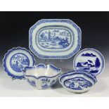 (5) CHINESE PORCELAIN SERVING PIECES - All 19th c., with blue willow landscapes, including: Oblong