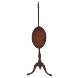 QUEEN ANNE POLE SCREEN - Period Oval Adjustable Candle Shield in mahogany, circa 1760, turned