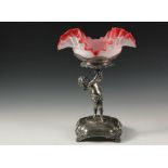 FIGURAL SILVER PLATE AND CASED GLASS COMPOTE - E.G. Webster & Son of Brooklyn, Standing Cupid